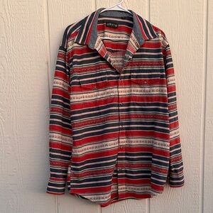 Orvis Southwestern Pearl Snap Shirt Men’s Size L Stripes Chest Pockets Cotton